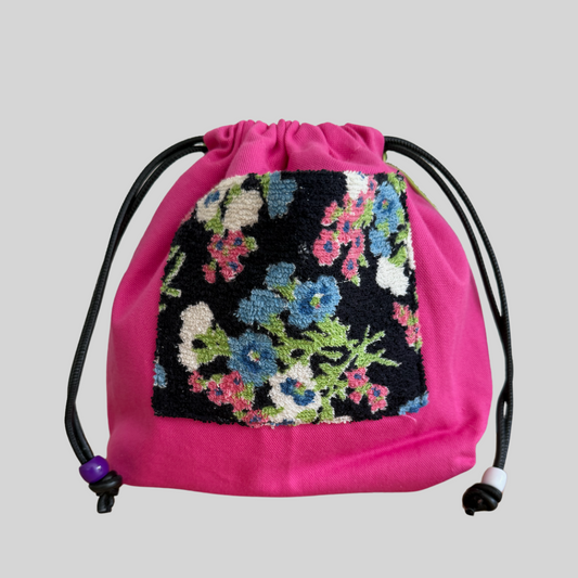 Pink and Black Floral Terry Towel