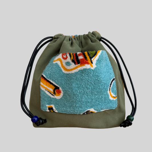 Blue and Khaki Vintage Terry Towel