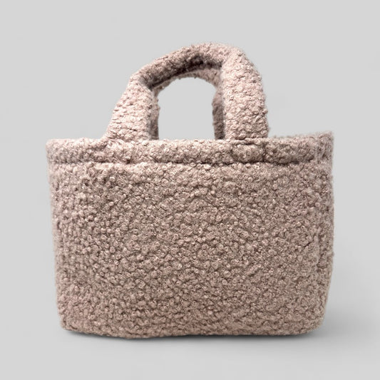 Faux Shearling Wool Beige Tote Bag