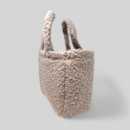 Faux Shearling Wool Beige Tote Bag