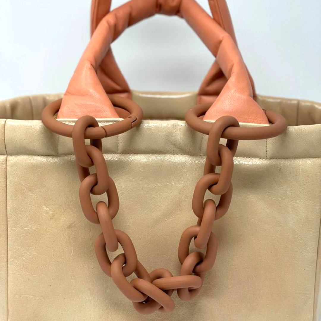 Butter and Peach Patent Tote Bag