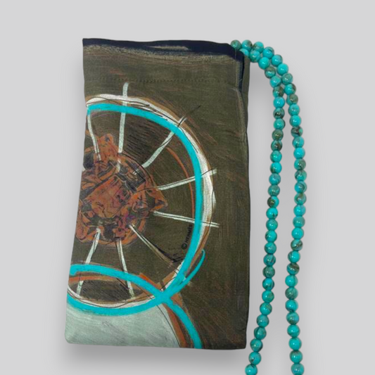Brown Painted Wheel Silk Phone Bag