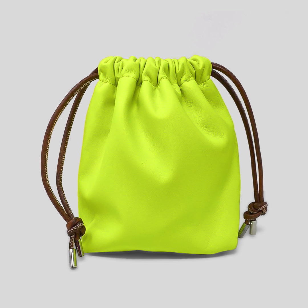 yellow neon leather drawstring bag