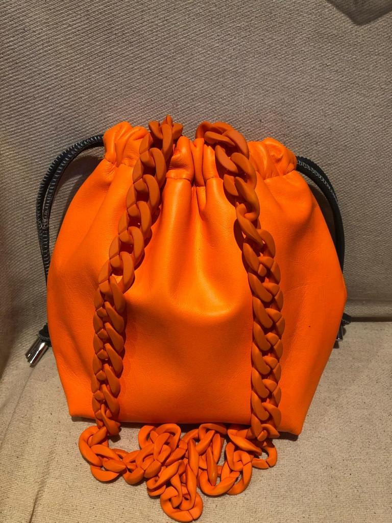 orange neon leather bag