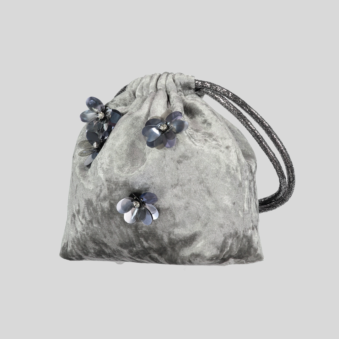 Silver Crushed Velvet Floral Prettysac