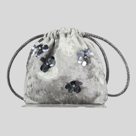 Silver Crushed Velvet Floral Prettysac